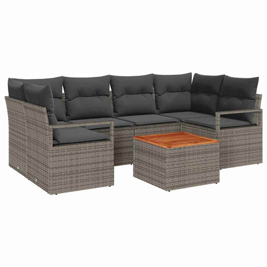 Garten-Sofa-Set mit Kissen 7 pcs Grau Poly Rattan