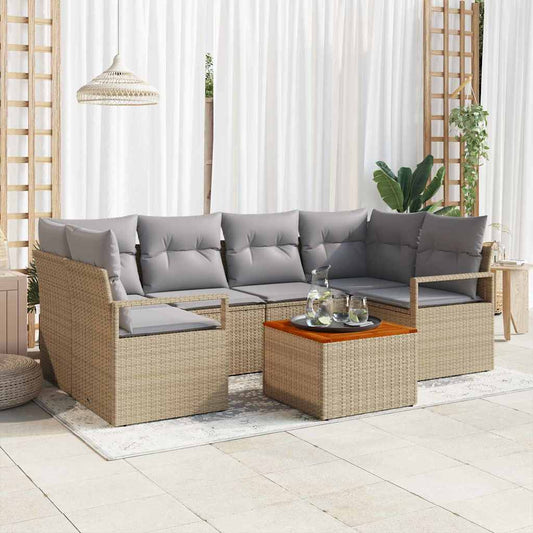 Garten-Sofa-Set mit Kissen 7 pcs Beige Poly Rattan