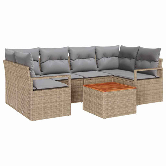 Garten-Sofa-Set mit Kissen 7 pcs Beige Poly Rattan