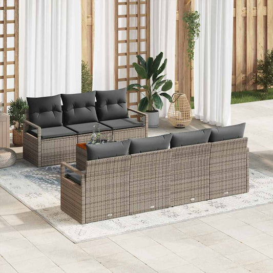 Garten-Sofa-Set mit Kissen 8 pcs Grau Poly Rattan