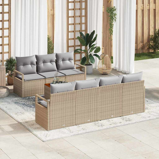 Garten-Sofa-Set mit Kissen 8 pcs Beige Poly Rattan