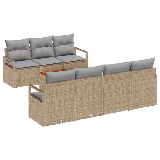 Garten-Sofa-Set mit Kissen 8 pcs Beige Poly Rattan