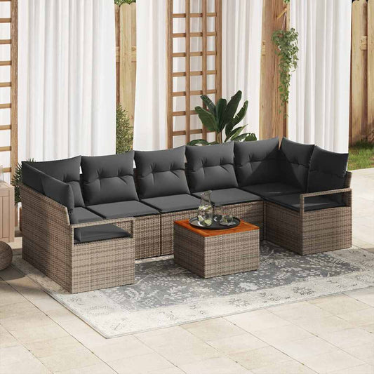 Garten-Sofa-Set mit Kissen 8 pcs Grau Poly Rattan