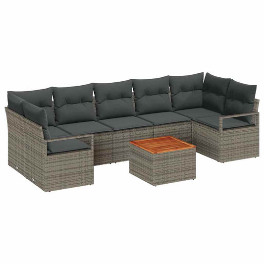 Garten-Sofa-Set mit Kissen 8 pcs Grau Poly Rattan