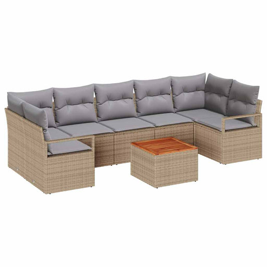 Garten-Sofa-Set mit Kissen 8 pcs Beige Poly Rattan