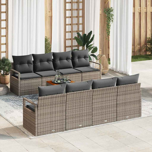 Garten-Sofa-Set mit Kissen 9 pcs Grau Poly Rattan