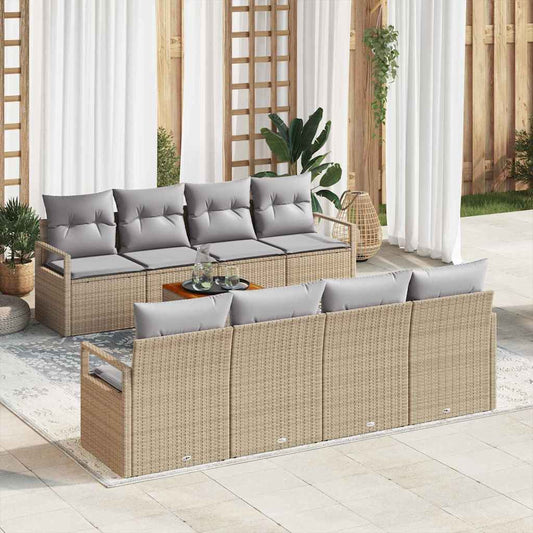 Garten-Sofa-Set mit Kissen 9 pcs Beige Poly Rattan