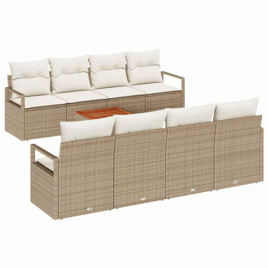 Garten-Sofa-Set mit Kissen 9 pcs Beige Poly Rattan