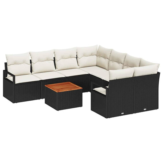Garten-Sofa-Set mit Kissen 9 pcs Schwarz Poly Rattan
