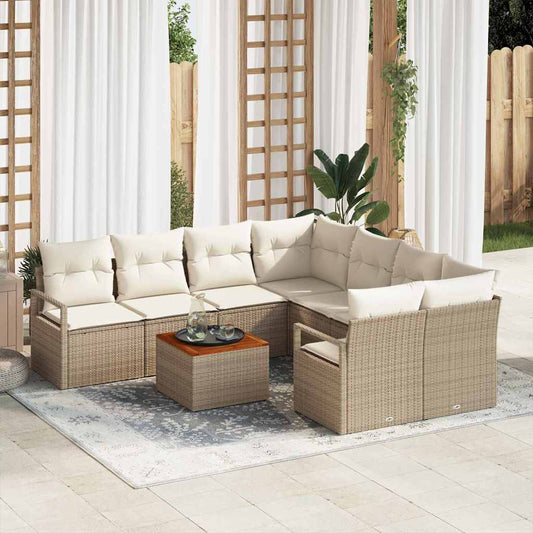 Garten-Sofa-Set mit Kissen 9 pcs Beige Poly Rattan