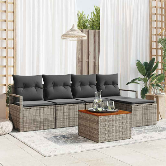Garten-Sofa-Set mit Kissen 6 pcs Grau Poly Rattan