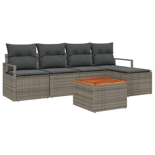 Garten-Sofa-Set mit Kissen 6 pcs Grau Poly Rattan