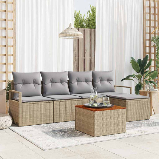 Garten-Sofa-Set mit Kissen 6 pcs Beige Poly Rattan