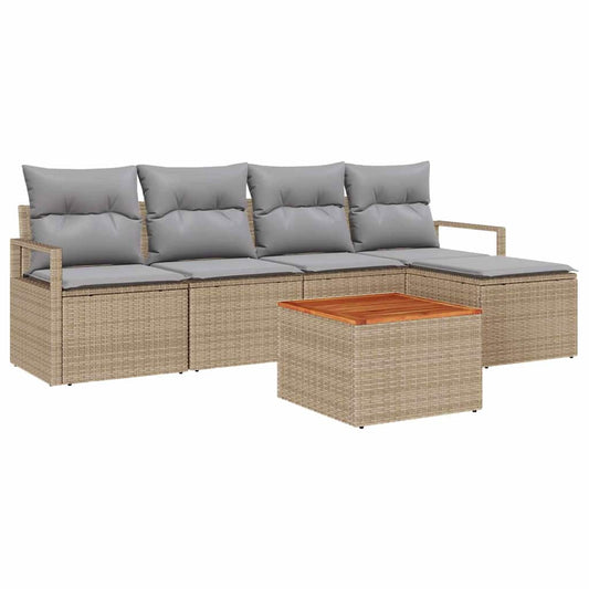 Garten-Sofa-Set mit Kissen 6 pcs Beige Poly Rattan