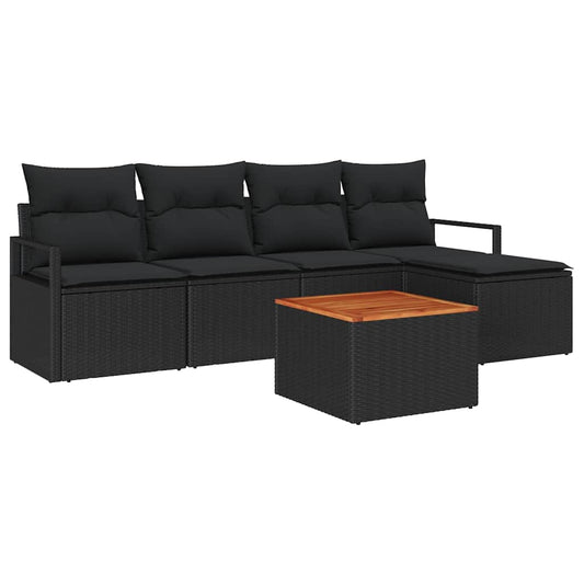 Garten-Sofa-Set mit Kissen 6 pcs Schwarz Poly Rattan