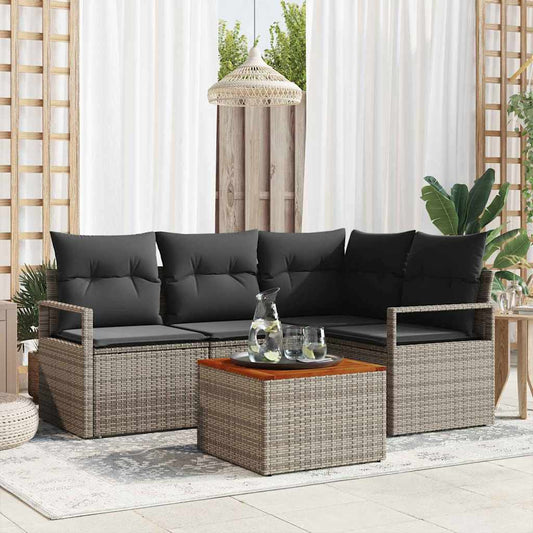 Garten-Sofa-Set mit Kissen 5 pcs Grau Poly Rattan