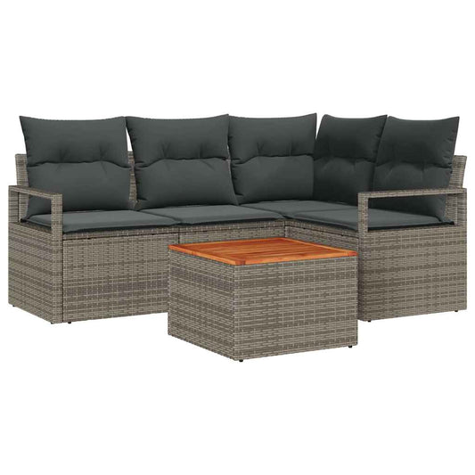 Garten-Sofa-Set mit Kissen 5 pcs Grau Poly Rattan