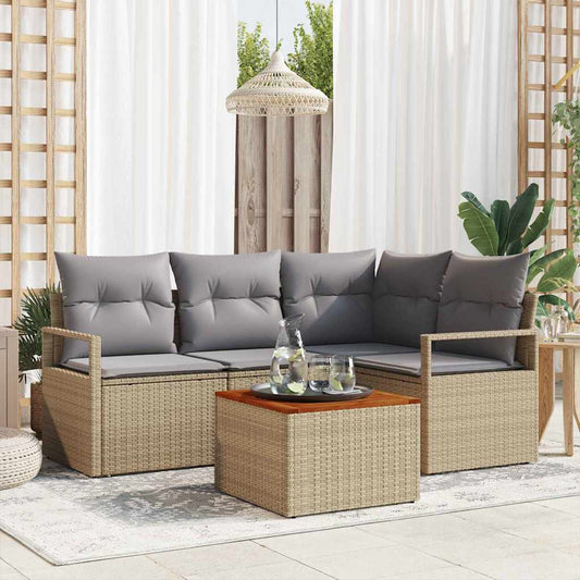 Garten-Sofa-Set mit Kissen 5 pcs Beige Poly Rattan