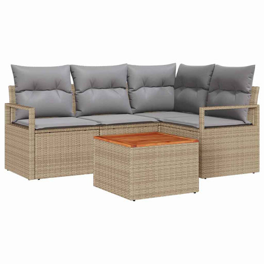 Garten-Sofa-Set mit Kissen 5 pcs Beige Poly Rattan