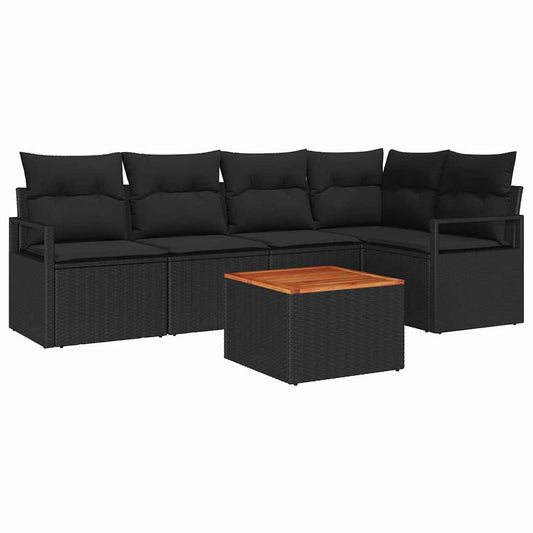 Garten-Sofa-Set mit Kissen 6 pcs Schwarz Poly Rattan