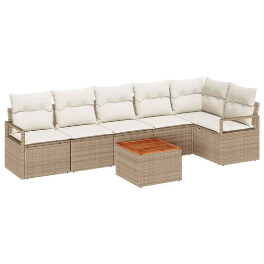 Garten-Sofa-Set mit Kissen 7 pcs Beige Poly Rattan