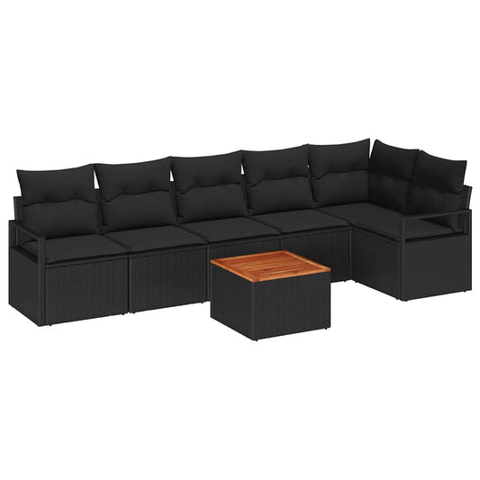 Garten-Sofa-Set mit Kissen 7 pcs Schwarz Poly Rattan