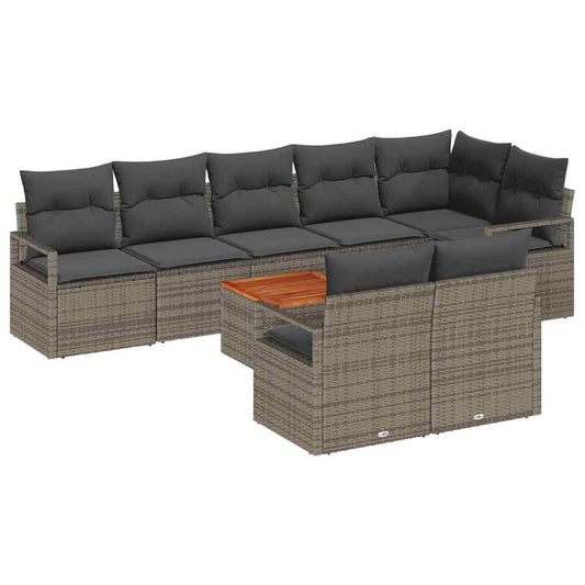 Garten-Sofa-Set mit Kissen 9 pcs Grau Poly Rattan