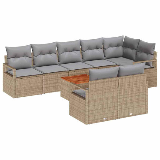 Garten-Sofa-Set mit Kissen 9 pcs Beige Poly Rattan