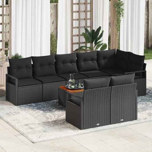 Garten-Sofa-Set mit Kissen 9 pcs Schwarz Poly Rattan