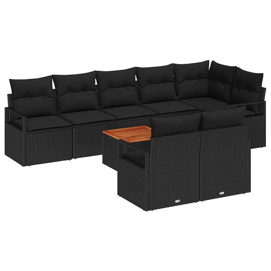 Garten-Sofa-Set mit Kissen 9 pcs Schwarz Poly Rattan