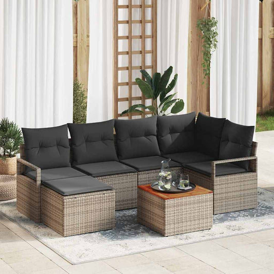Garten-Sofa-Set mit Kissen 7 pcs Grau Poly Rattan