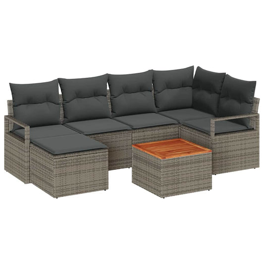 Garten-Sofa-Set mit Kissen 7 pcs Grau Poly Rattan