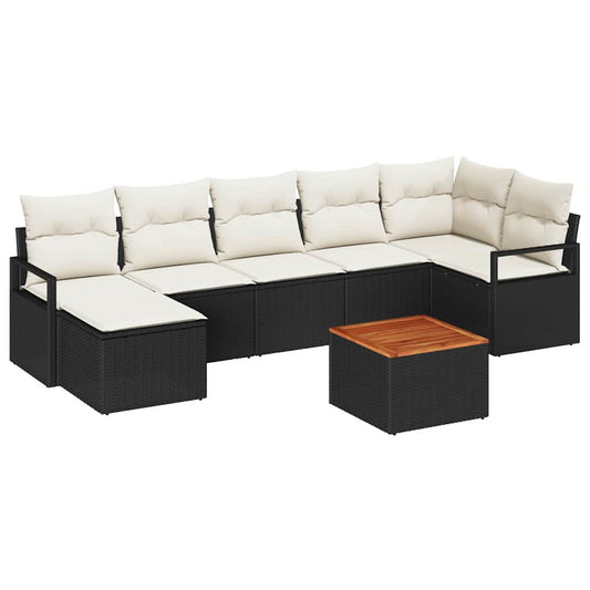 Garten-Sofa-Set mit Kissen 8 pcs Schwarz Poly Rattan