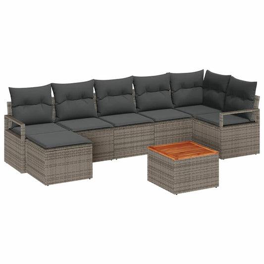 Garten-Sofa-Set mit Kissen 8 pcs Grau Poly Rattan