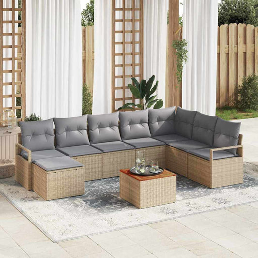 Garten-Sofa-Set mit Kissen 8 pcs Beige Poly Rattan