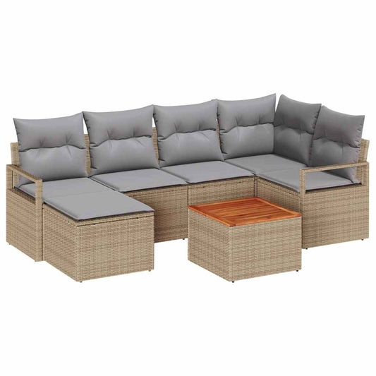 Garten-Sofa-Set mit Kissen 8 pcs Beige Poly Rattan