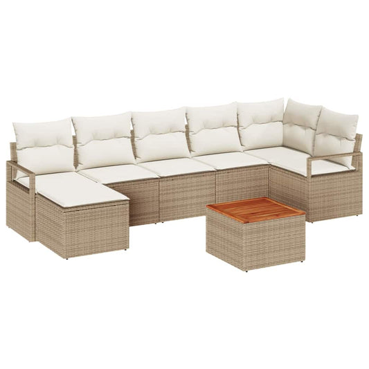 Garten-Sofa-Set mit Kissen 8 pcs Beige Poly Rattan