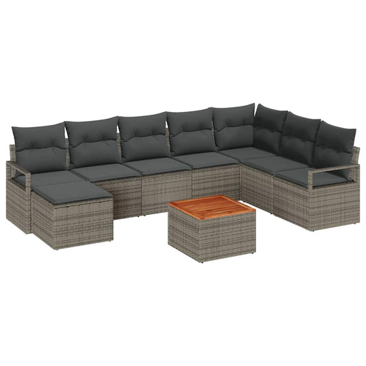 Garten-Sofa-Set mit Kissen 9 pcs Grau Poly Rattan