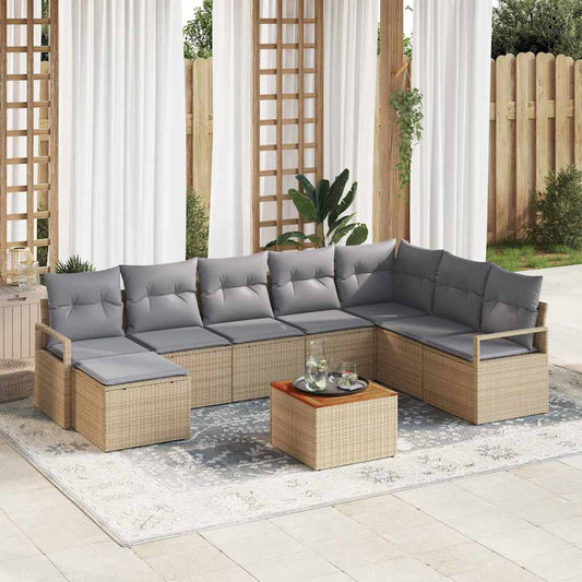 Garten-Sofa-Set mit Kissen 9 pcs Beige Poly Rattan