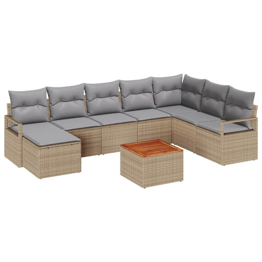 Garten-Sofa-Set mit Kissen 9 pcs Beige Poly Rattan