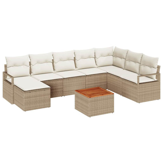 Garten-Sofa-Set mit Kissen 9 pcs Beige Poly Rattan
