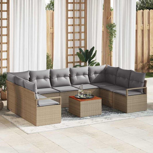 Garten-Sofa-Set mit Kissen 10 pcs Beige Poly Rattan