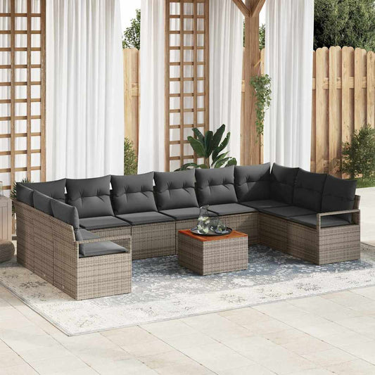 Garten-Sofa-Set mit Kissen 11 pcs Grau Poly Rattan