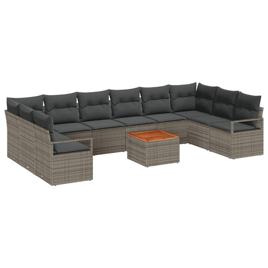 Garten-Sofa-Set mit Kissen 11 pcs Grau Poly Rattan