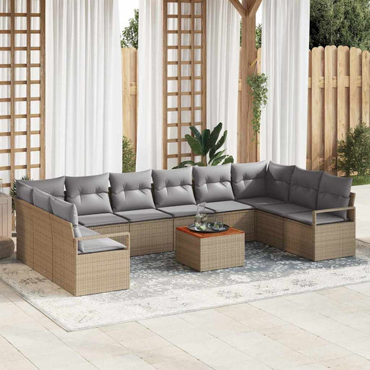 Garten-Sofa-Set mit Kissen 11 pcs Beige Poly Rattan