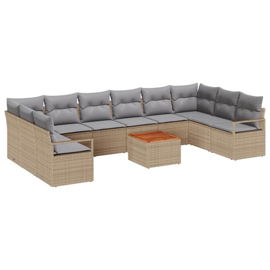 Garten-Sofa-Set mit Kissen 11 pcs Beige Poly Rattan