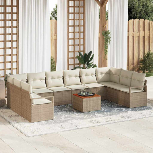 Garten-Sofa-Set mit Kissen 11 pcs Beige Poly Rattan