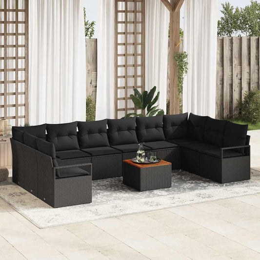 Garten-Sofa-Set mit Kissen 11 pcs Schwarz Poly Rattan