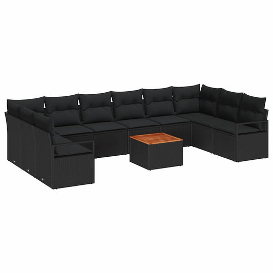 Garten-Sofa-Set mit Kissen 11 pcs Schwarz Poly Rattan