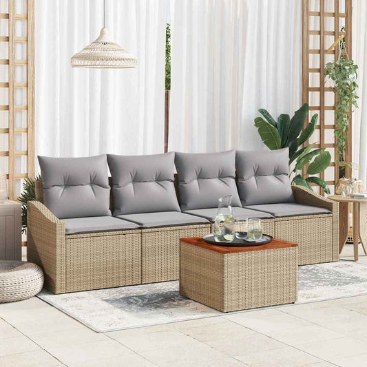 Garten-Sofa-Set mit Kissen 5 pcs Beige Poly Rattan